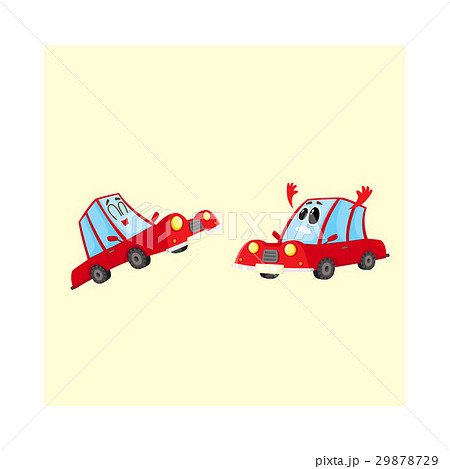 Two red car characters, one dismayed and despaired Two red car characters, one dismayed and despaired 29878729