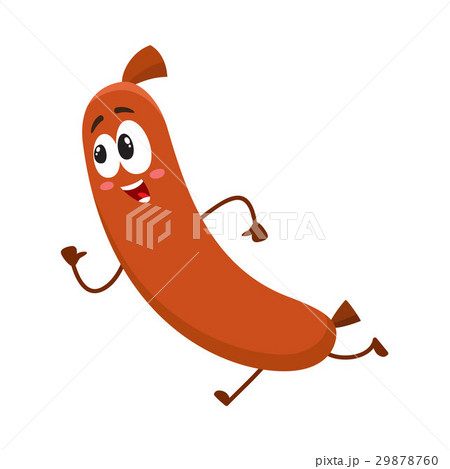 Funny Sausage Character With Human Face Runningのイラスト素材