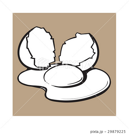 Cracked, broken and spilled chicken egg, sketch 29879225