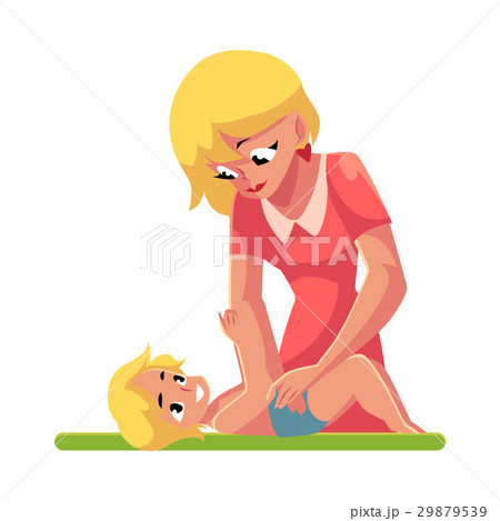 Young mother changing her baby's diaper, nappy Young mother changing her baby's diaper, nappy 29879539