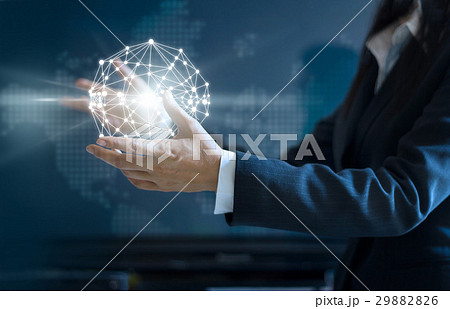 Business woman with abstract circle global network Business woman with abstract circle global network 29882826