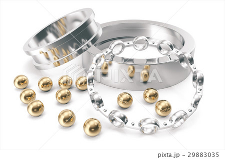 Silver and gold balls bearings on a white 29883035