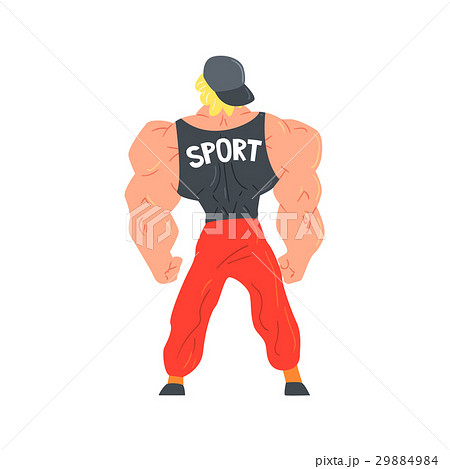 Man In Red Sportive Pants And Cap Bodybuilder 29884984