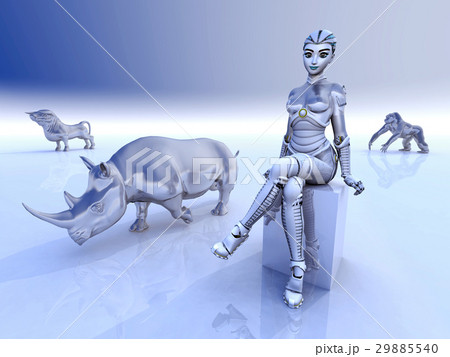 Female robot and sculptures of wild animals 29885540