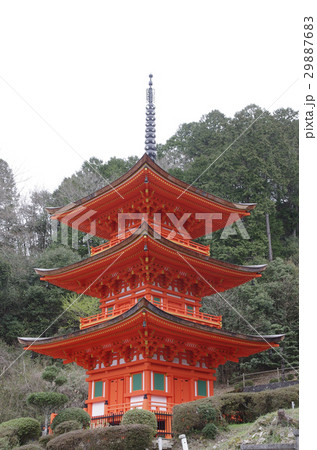 桜の季節の美作長福寺三重塔〔縦位置) 桜の季節の美作長福寺三重塔〔縦位置) 29887683