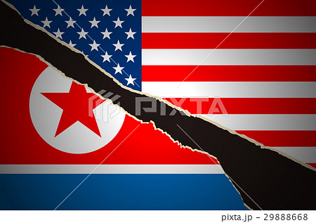 アメリカと北朝鮮の国旗のイラスト素材