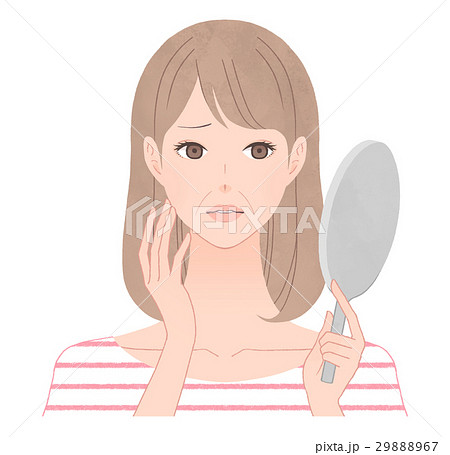 鏡を見て悩む女性　ほうれい線 29888967