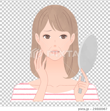 鏡を見て悩む女性　ほうれい線 29888967
