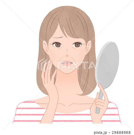 鏡を見て悩む女性　シワ 29888968