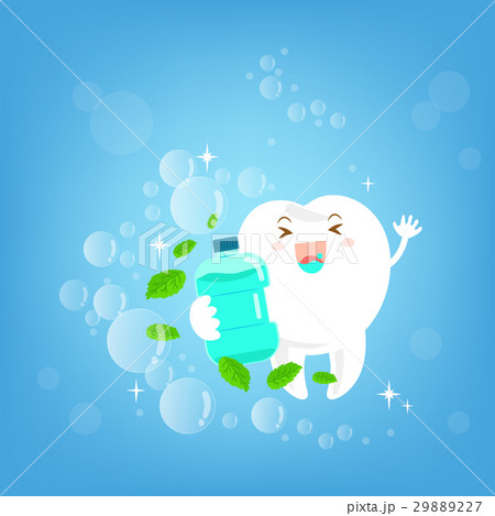 cartoon tooth with mouthwash 29889227