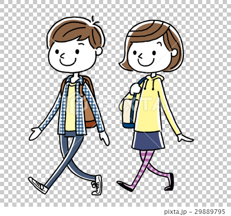 男の子と女の子 歩くのイラスト素材