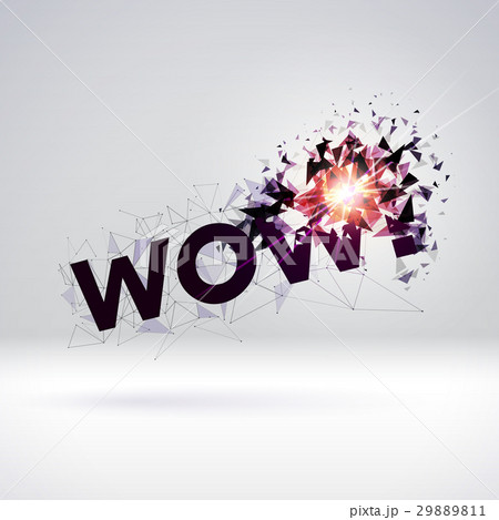 Wow exploding sign with particles for party or 29889811