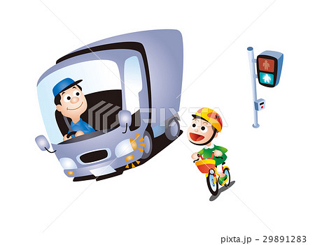 自転車の交通安全 自転車と交通安全 トラックの左折と子供自転車のイラスト素材 2912