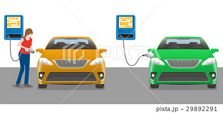 電気自動車に充電する女性 29892291