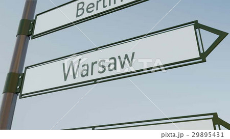 Warsaw direction sign on road signpost with Warsaw direction sign on road signpost with 29895431