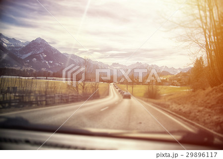 highway in the Alps. view from inside car 29896117
