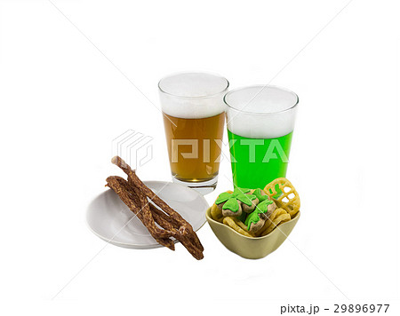 Two glasses of beer green camp with clover 29896977