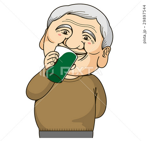 チラシやパンフレットでカットとして使える青汁を飲む健康的なおじいさんカットイラストのイラスト素材