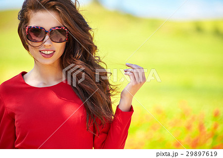 outdoor photo of beautiful sexy girl  in elegant dress posing in 29897619