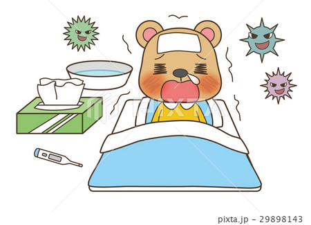 風邪をひいて寝こむクマさんのイラスト素材 29898143 Pixta