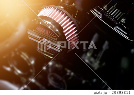 Close up air filter carburetor motorcycle on dark Close up air filter carburetor motorcycle on dark 29898811