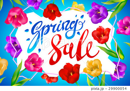 Spring Sale Banner, colotful tulips flowers blue Spring Sale Banner, colotful tulips flowers blue 29900054