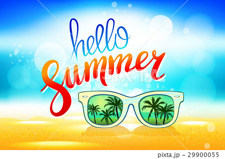 hello summer Vector poster with sunglasses palm 29900055