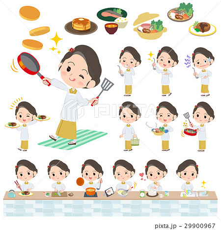 Kimono Yellow Ocher Woman Cookingのイラスト素材