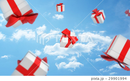 3d render of many white gift boxes with red bows 29901994
