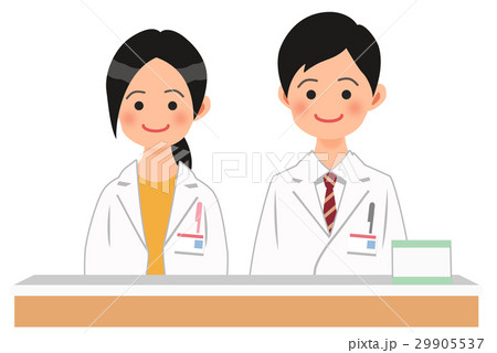 受付に立つ白衣の男女 29905537