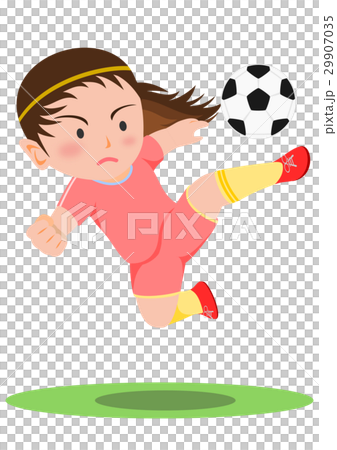 サッカー ボレーシュート 女子のイラスト素材