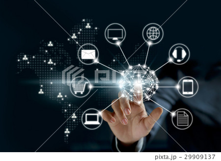 Hands touching global network , Omni Channel  29909137