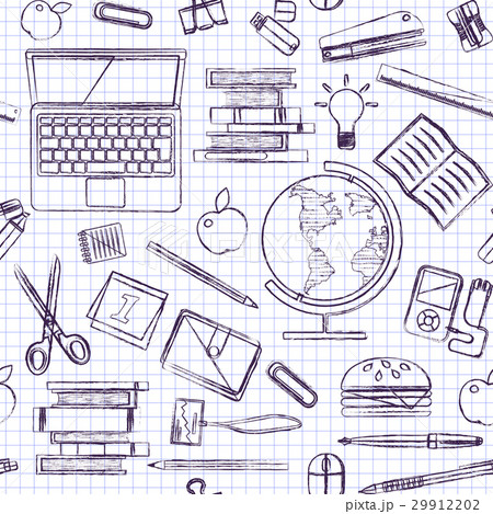 School items on a sheet of exercise book. Back to 29912202