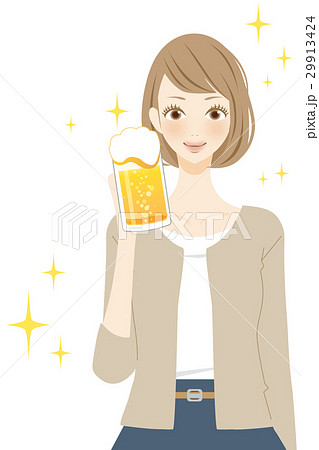 ビールを飲む女性 人物 笑顔のイラスト素材 29913424 Pixta