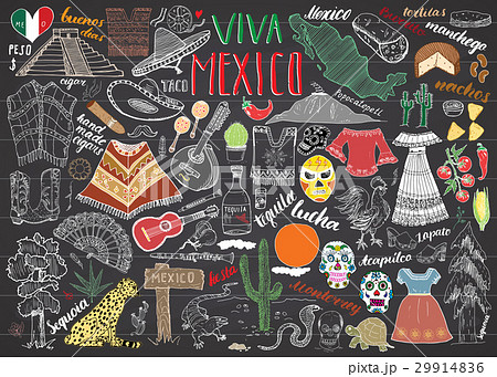 Mexico hand drawn sketch set vector 29914836