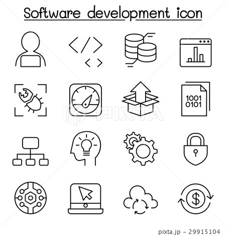 Software Development Icon Set In Thin Line Styleのイラスト素材