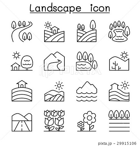 Landscape icon set in thin line style Landscape icon set in thin line style 29915106