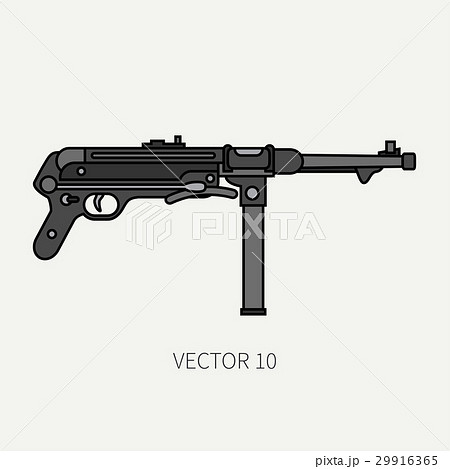 Line flat color vector military icon - machine gun 29916365