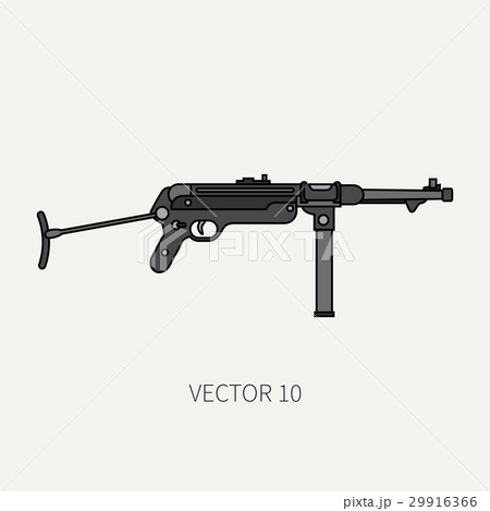Line flat color vector military icon - machine gun 29916366