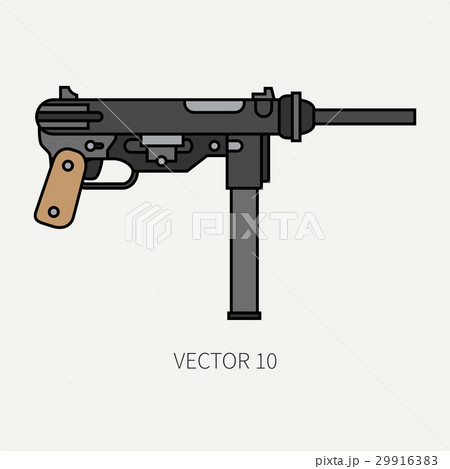 Line flat color vector military icon - machine gun 29916383