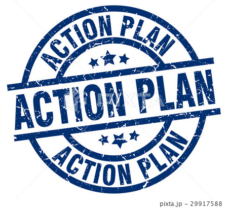 action plan blue round grunge stamp 29917588