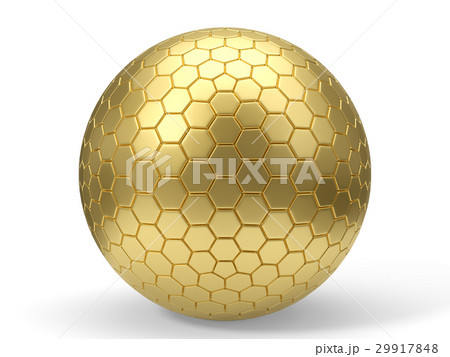 3d illustration of hexagon plated golden sphere 29917848