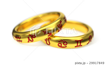 3d illustration of golden zodiac rings. 29917849