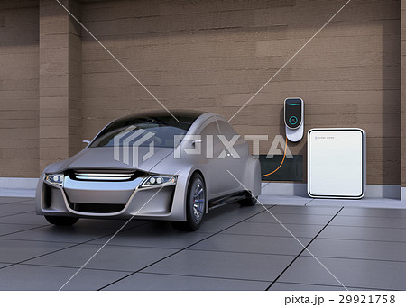 電気自動車、壁掛け式EV充電スタンドと蓄電池のイメージ。 29921758