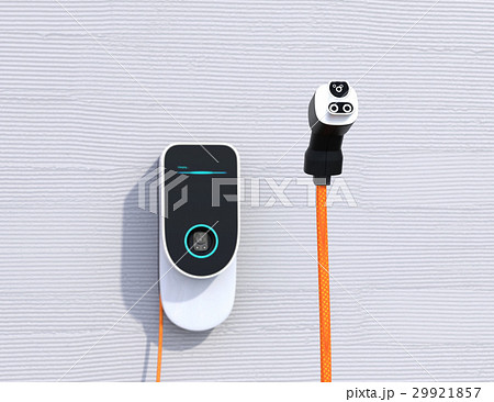 壁掛け式電気自動車充電スタンドと充電コネクタのイメージ。 29921857