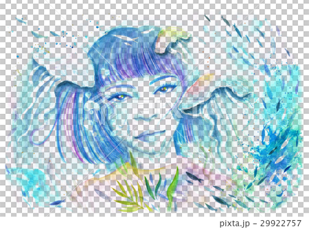 人魚姫と海月たちのイラスト素材