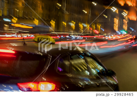 Abstract vintage tone blur image of taxi, urban 29928465