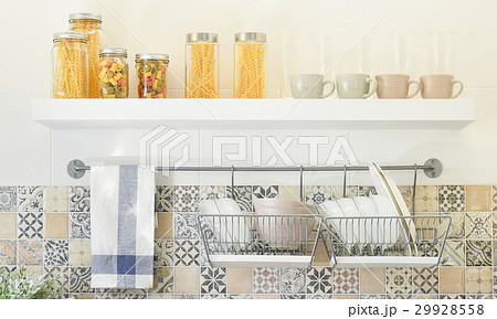 modern kitchen with utensils on the shelf 29928558