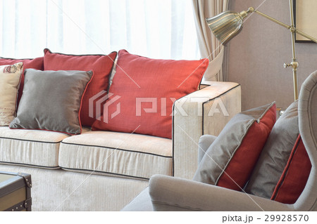 Classic style living room with beige sofa 29928570