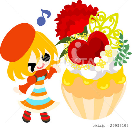 可愛い女の子とカーネーションのケーキ 29932195